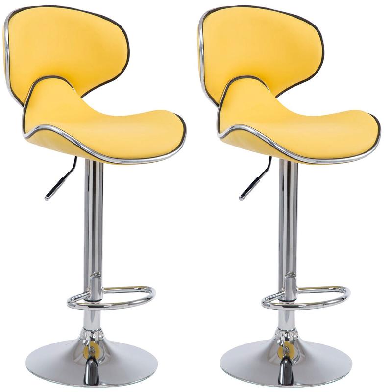 Décoshop26 - Tabouret de bar chaise de bar x2 hauteur réglable avec repose pieds en synthétique jaune et métal  TDB10127 - jaune métal 3000920069603_0