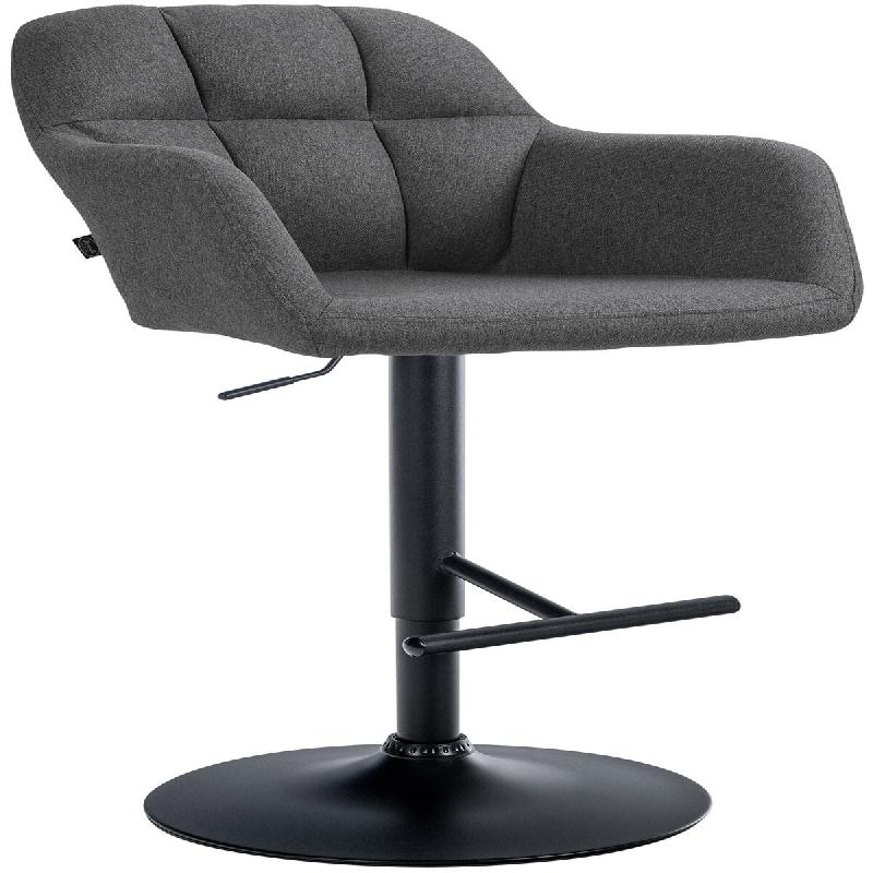 Décoshop26 - Tabouret de bar chaise haute x1 fonction rotation 360° en tissu gris foncé avec coutures décoratives piètement métal 10_0005279 - g_0