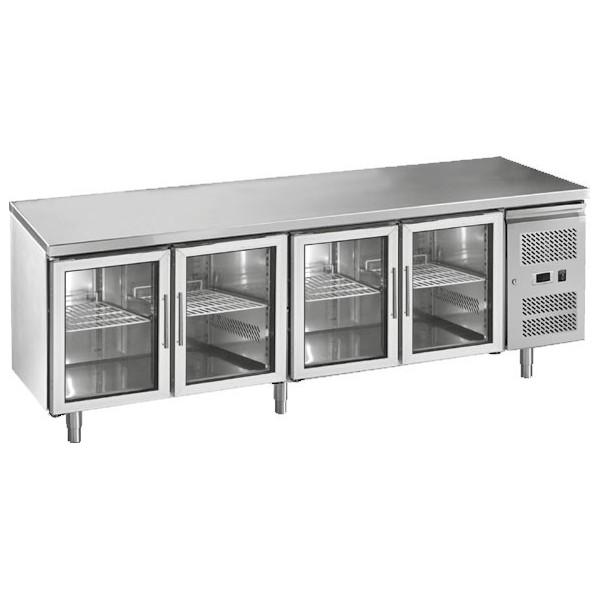Desserte réfrigérée centrale - gamme gastro GN1/1 - 4 portes vitrées en inox - 616 L - Réfrigération ventilée - Marque Matériels Cuisine_0