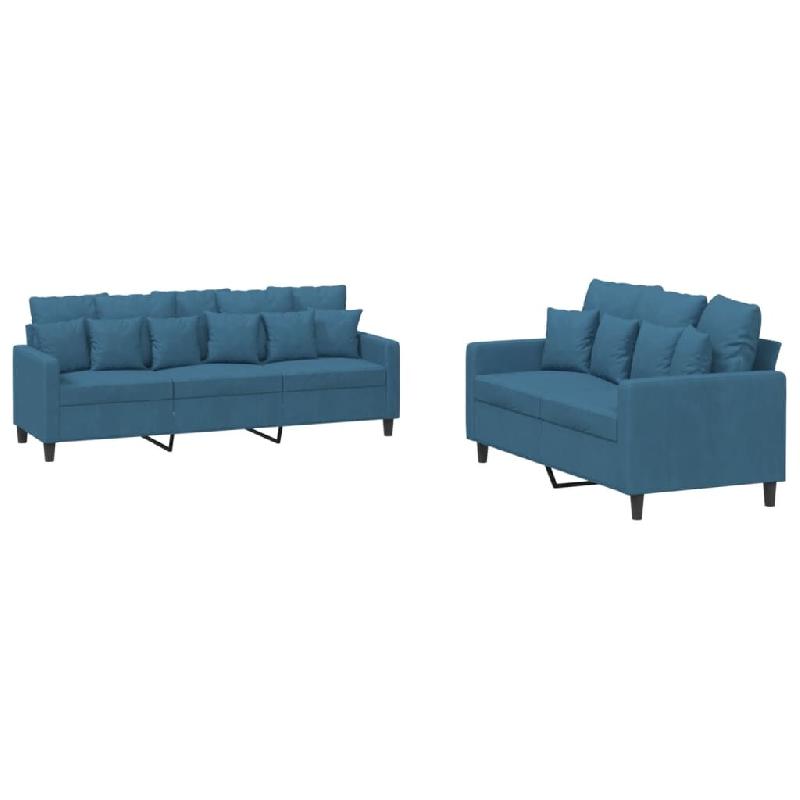 Ensemble de canapés 2 pcs avec coussins Bleu Velours Modèle Sirius Advance - 8721012066960_0