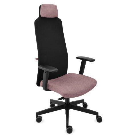 FAUTEUIL DE BUREAU ERGONOMIQUE MIKE B, TISSU ET MAILLE, AVEC ACCOUDOIRS 1D ET APPUI-TÊTE, MÉCANISME SYNCHRONE, PIEDS NOIRS - ROSE FONCÉ