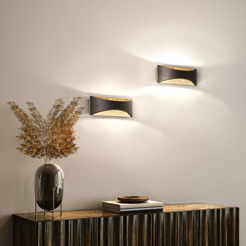 FISCHER & HONSEL APPLIQUE LED RIO UP/DOWN, NOIR/FEUILLE D’OR