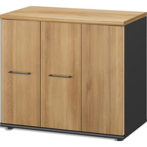 Gautier Office - Meuble armoire bas 3 portes pliantes, 1 porte simple et double, 1 étagère réglable en hauteur_0