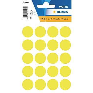 HERMA 100 pastilles adhésives coloris jaune fluo, Ø 19 mm (5 feuilles 9x16 / cdt) - 1884_0