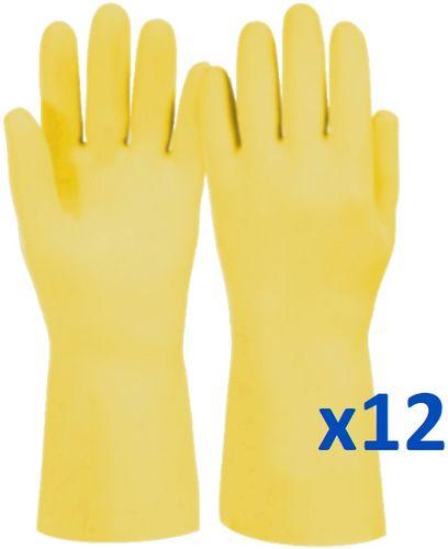 Lot de 12 paires de gants en latex naturel jaunes - taille 9 ou 10 - intérieur flocké coton - DIVGANTSLATEX-x12_0