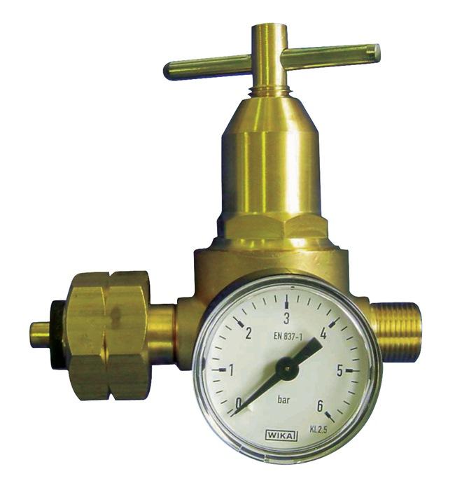 Petit détendeur à propane avec manomètre 0,5-6 bar - 18 kg/h - W 21,8 x 1/14 po. LH - Raccord G 3/8 pouce filetage à gauche - KAYSER_0