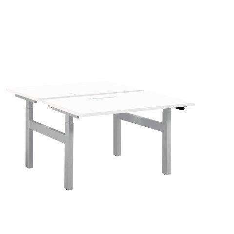 PÔLE DE 2 BUREAUX RÉGLABLES BLANC ERGOMAXX L 120 CM PIÈTEMENT ALUMINIUM