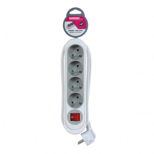 RALLONGE MULTIPRISE AVEC INTERRUPTEUR - 4 PRISES - GALET - NOLA DEBFLEX