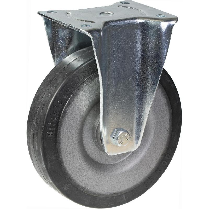 Roulette fixe de 125 mm avec bande élastique noire sur un moyeu en nylon_0