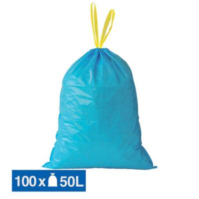 Sacs poubelle déchets lourds Tradition poignées coulissantes bleus 50 L, lot de 100_0