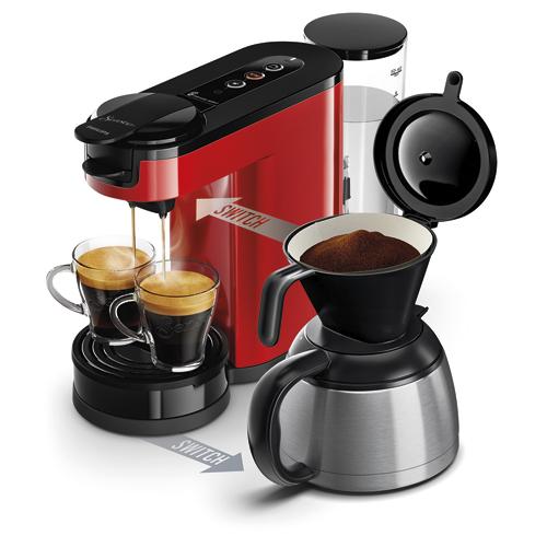 Senseo machine à café switch rouge + verseuse isotherme, 1450w, capacité 1l, 7 tasses, l15 x h27 x p40 cm_0