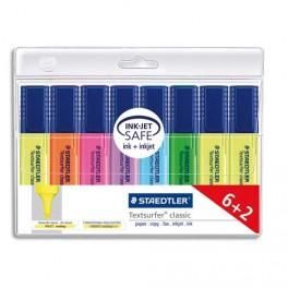 STAEDTLER - POCHETTE DE 6+2 SURLIGNEURS TEXTSURFER - 3 JAUNE, 1 ROSE, 1 BLEU, 1 VERT, 1 ORANGE, 1 VIOLET