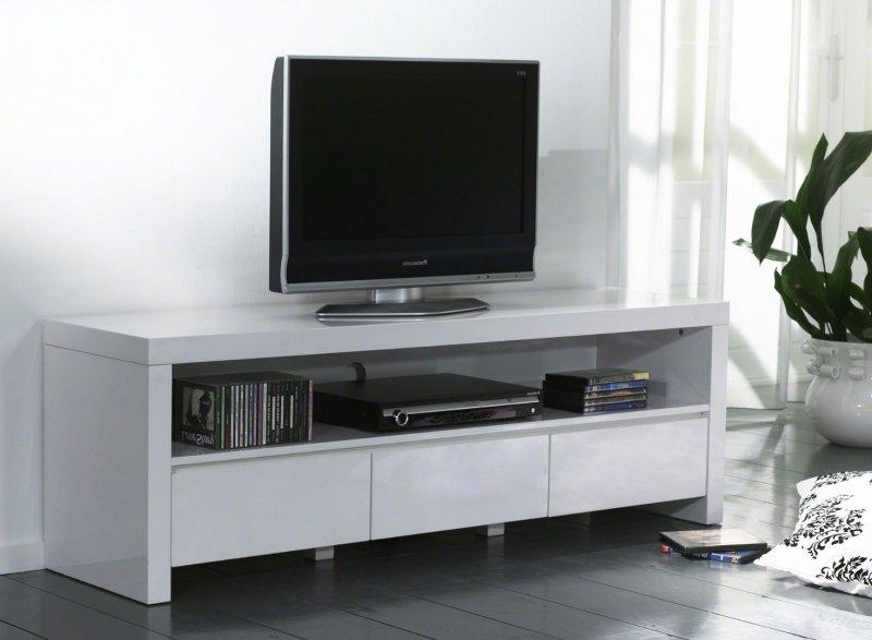 White Meuble Tv Avec 3 Tiroirs Blanc Brillant