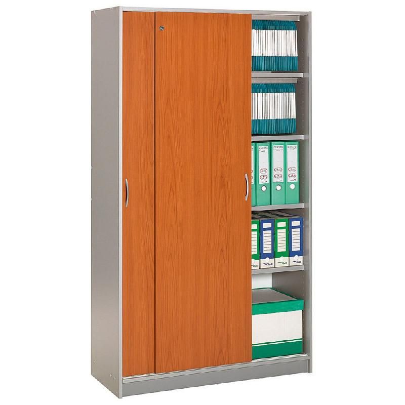 ARMOIRE À À PORTES COULISSANTES OFFICIO - BOIS -  H. 185 X L. 104 CM - CORPS ALUMINIUM - PORTE MERISIER