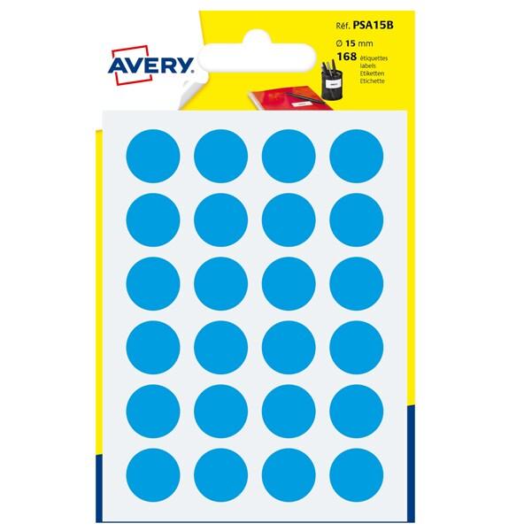 AVERY Lot de 10 Etui de 168 pastilles adhésives, diamètre 15 mm, coloris bleu (7 feuilles / cdt) - PSA15B_0