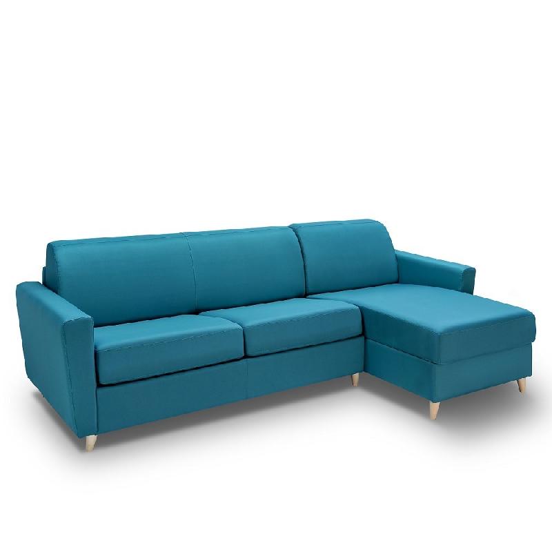 Canapé d'angle VirGola convertible express - Sommier à lattes - Matelas 16 cm - Tissu bleu turquoise - Design scandinave_0