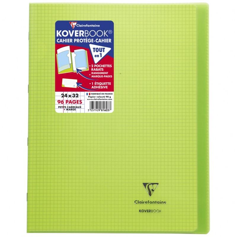 Clairefontaine Lot de 10 Cahier Kover Book 24x32, 96p./48 feuilles 90 g/m² piquées, couv. Transparente vert, quadrillé 5x5 + marge - 3037929816037_0