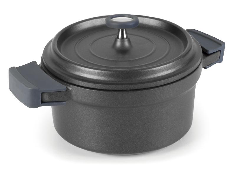 Cocotte ronde noire avec couvercle en fonte d'aluminium : Couleur - Noir, Diamètre cm - 20 cm_0