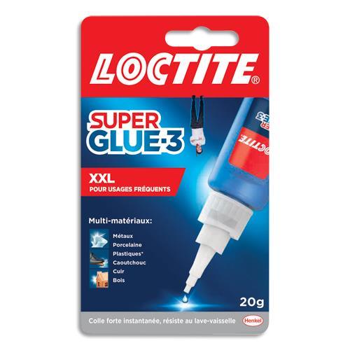 COLLE LOCTITE SUPERGLUE - 3 XXL - FORMULE TRANSPARENTE AU SECHAGE - BOUTEILLE GRAND FORMAT DE 20 GRAMMES