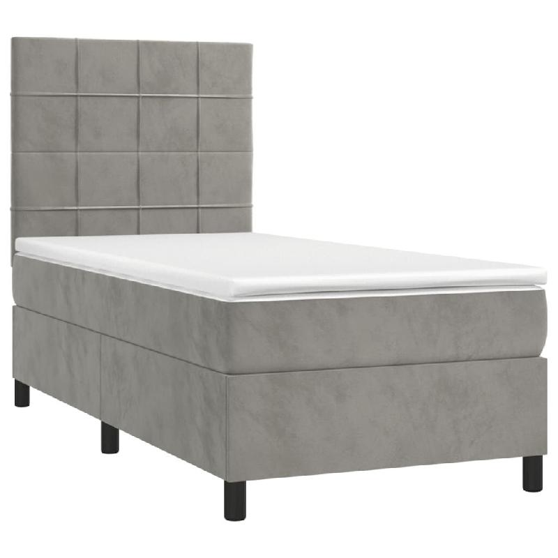 Décoshop26 - Cadre de lit LED avec sommier tête de lit matelas 80x200cm tissu velours gris clair TDL0208499 - gris 3001543482725_0