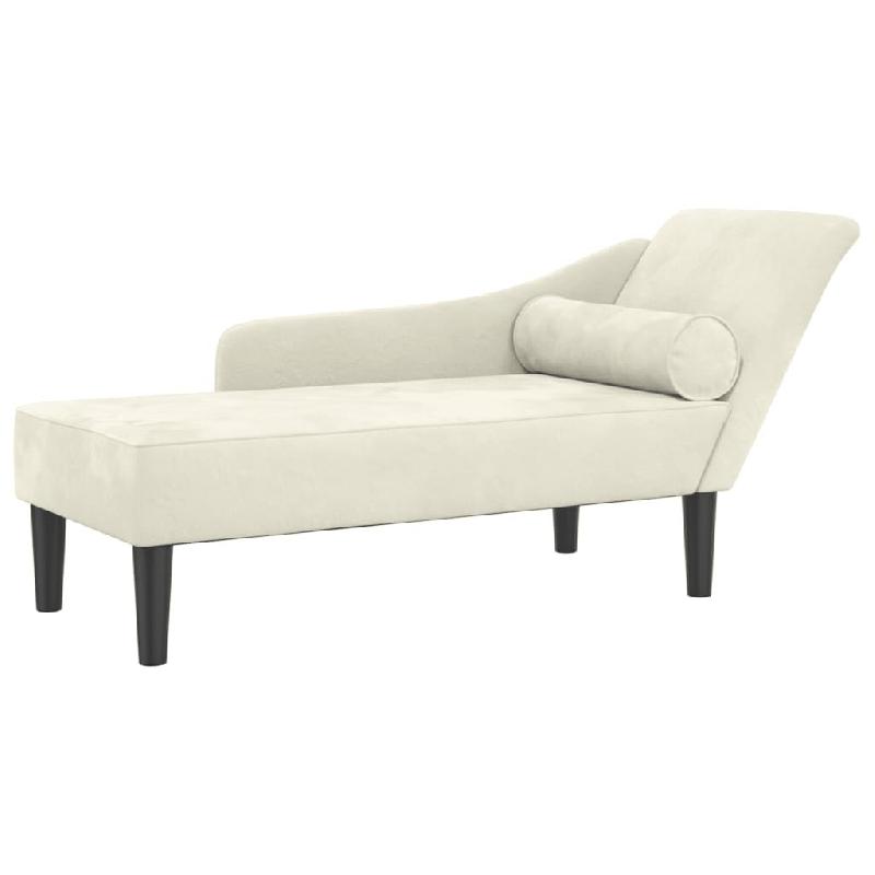Décoshop26 - Méridienne chaise longue pour intérieur avec coussins crème velours crème DEC026071 - beige 3000255606429_0