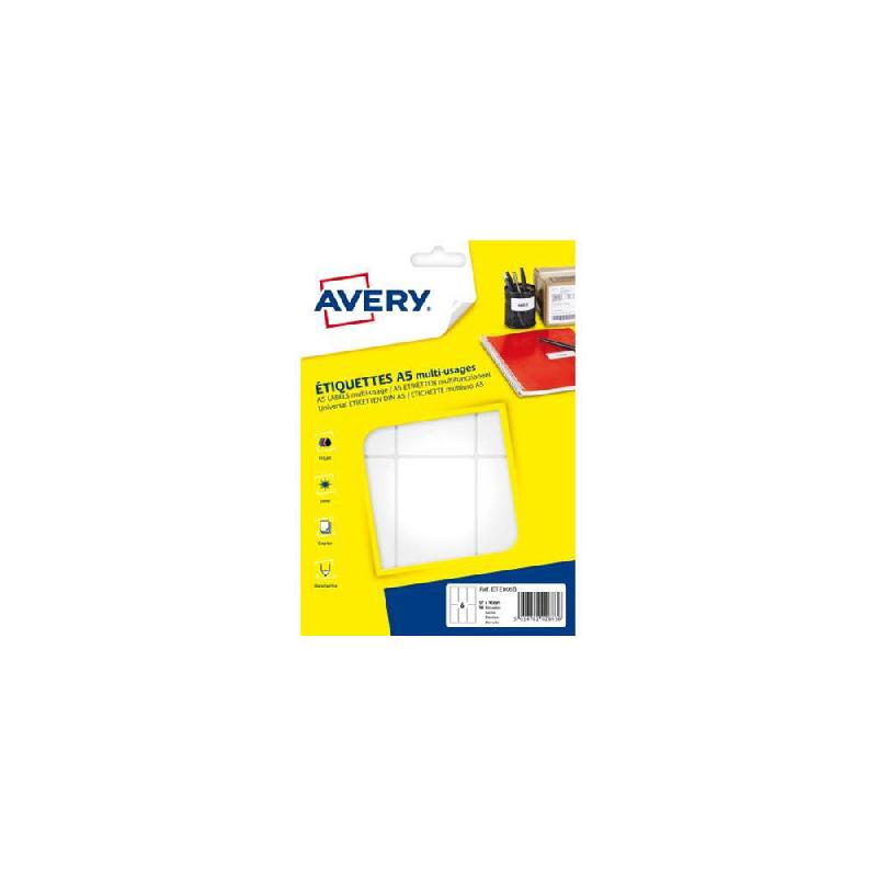 ETIQUETTES MULTI-USAGES AVERY - ETE006B - 97 X 46 MM -16 PLANCHES A5 - BLANCHES - PAQUET DE 96