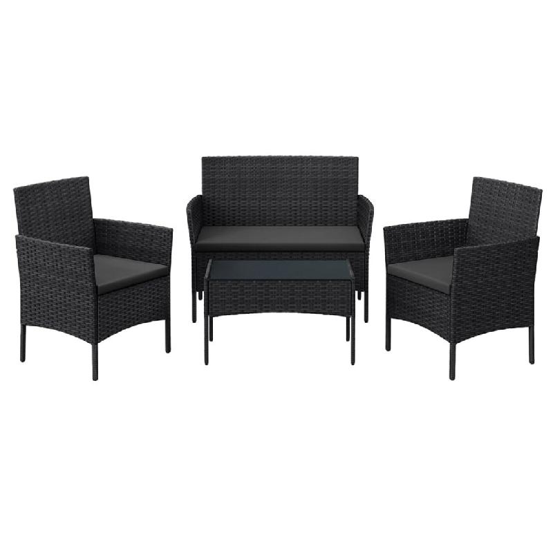 Helloshop26 - Salon de jardin extérieur ensemble de mobilier surface tressée en pe table et chaises pour terrasse jardin balcon noir - noir verre 30_0