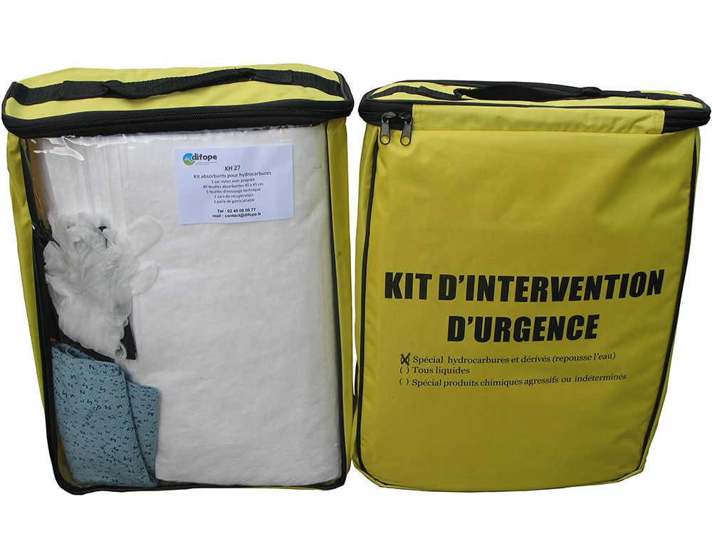 Kit absorbant d'intervention hydrocarbures - 27 litres - Hydrophobe, sac nylon résistant_0