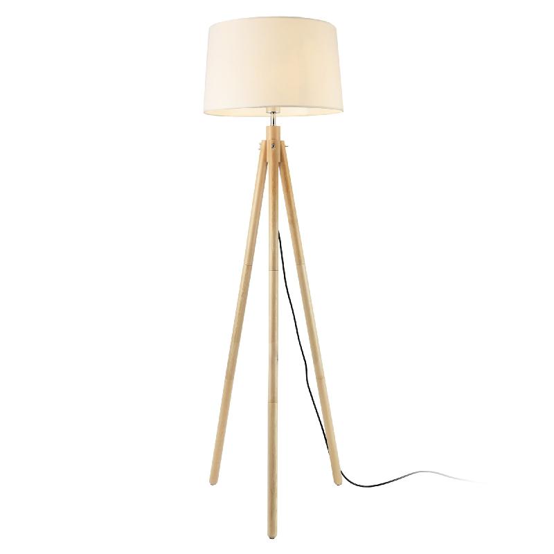 Lampadaire lampe à pied avec abat-jour bois métal tissu effet bois et blanc 153 cm 03_0002432