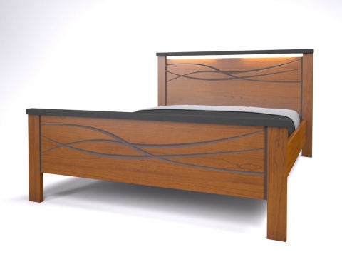 Lit double SERENA MERISIER - Pied haut droit - Bois véritable avec lumières intégrées - Choix de dimensions_0