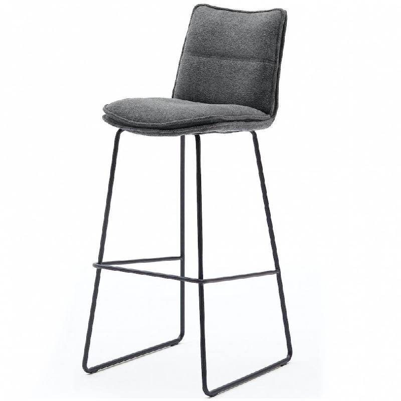 Lot de 2 chaises de bar design Halsou - tissu anthracite, pieds métal laqué noir - dossier avec poignée_0