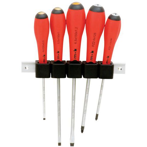 MOB 1 JEU DE 5 TOURNEVIS SUR REGLETTE FENTE + PHILLIPS - MOB