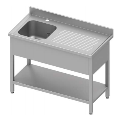 Plonge inox adossée avec 1 bac à gauche avec étagère 1600x600x900 s... - P934476160S_0