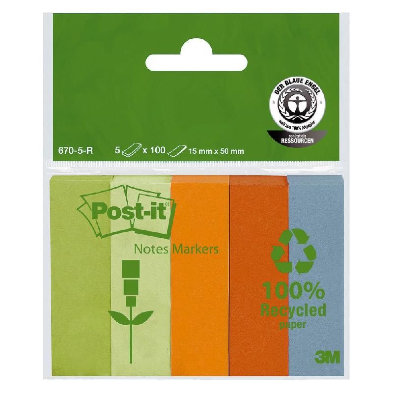 POST-IT® AUTOCOLLANTS PETITE TAILLE 15 X 50 MM ASSORTIES COULEURS 5 X 100 PAQUET 670-5R (PRIX À L'UNITÉ)