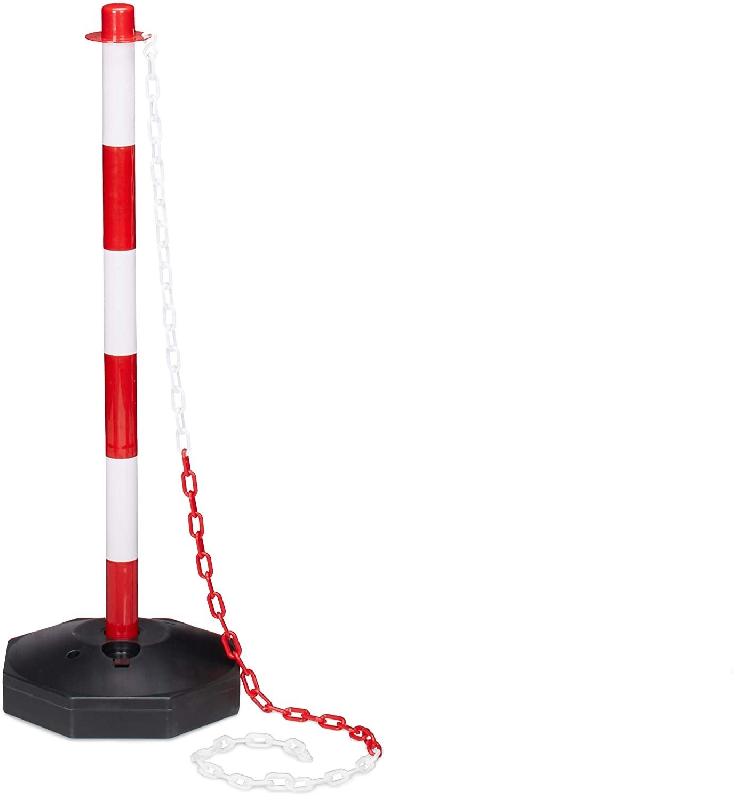 Poteau barrière de signalisation et délimitation parking - blanc et rouge - socle remplissable - 82 cm de hauteur_0