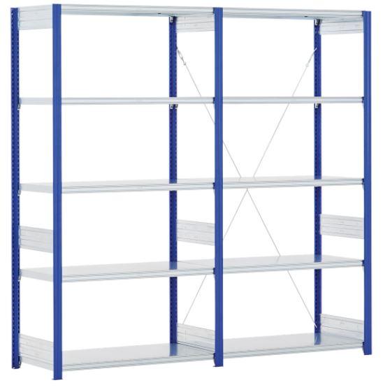 Rayonnage à tablette type EL - charge 100 kg par tablette - montants époxy bleu gentiane RAL 5010 - composants galvanisés_0
