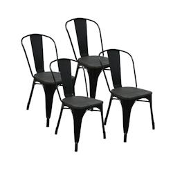 Red Deco chaises GASTON en métal noir style industriel avec assise en bois massif foncé x4 - 3760093547987_0