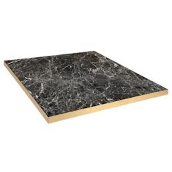 Restootab - Plateau 90x90 decor marbre noir brillant chants laiton - noir Bois manufacturé PL-9090M-MB.NRBR-LAI_0
