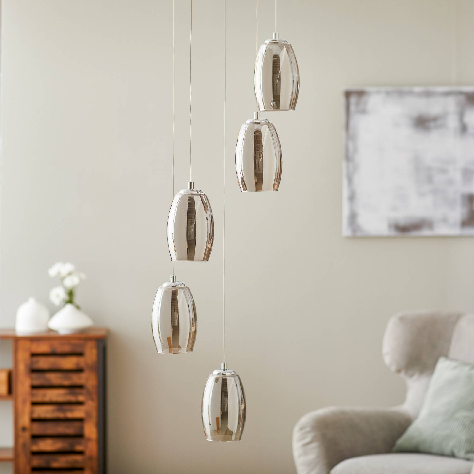 BRILLIANT SUSPENSION LED METROPOLIS VERRE FUMÉ À 5 LAMPES
