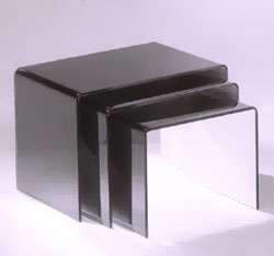 Table basse fixe gigogne pont - verre noir - lot de 3 tables - verre 12 mm bombé avec joints polis_0