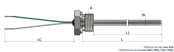Thermocouple à visser - Raccord fixe avec fils libres (Type 1) - TR01_0