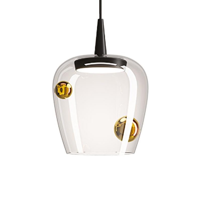 Zafferano Suspension Bilia 230V LED 8W en verre borosilicaté soufflé à la bouche, finition Noir et Or antique, diamètre 18 cm, hauteur 324 cm - do_0