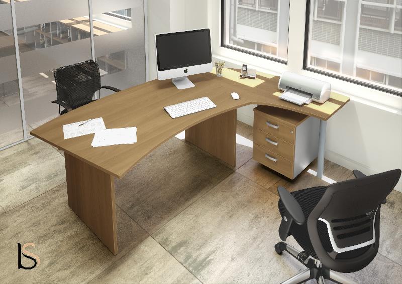 Bureau courbe Tono avec retour - Mobel Linea - Acacia clair, Droite_0