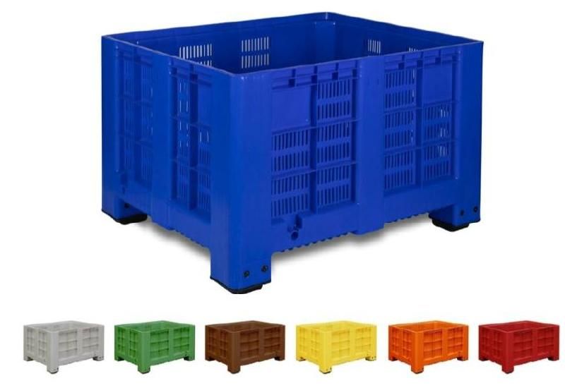 Caisse palette monobloc ajourée - 120 x 100 cm - Hauteur 76 cm - 610 litres - Usage alimentaire - Empilable et robuste_0