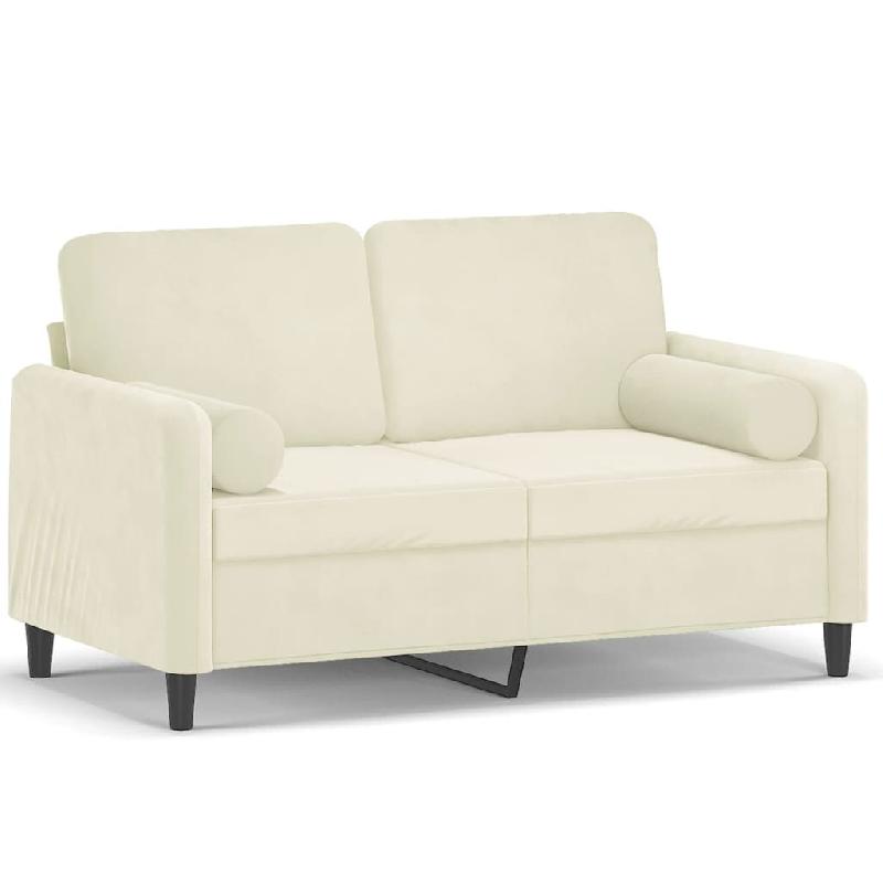 Canapé 2 places avec oreillers décoratifs crème 120 cm velours Modèle Vega Plus - 8721012058460_0