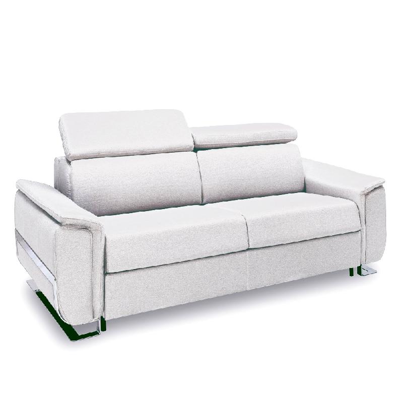 CANAPÉ CONVERTIBLE EXPRESS REAUMUR 140CM MATELAS 16CM PIEDS LUGE POLYURÉTHANE BLANC CASSÉ_0