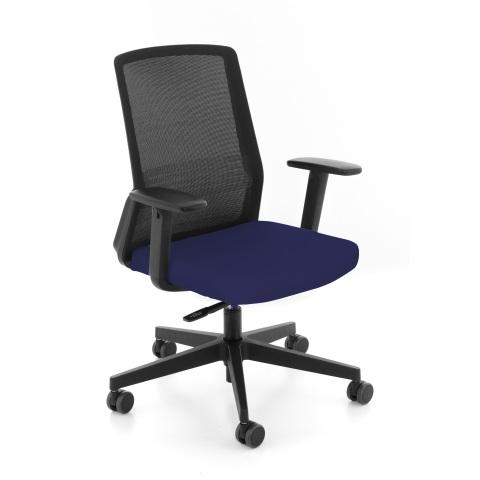 CHAISE DE BUREAU ERGONOMIQUE COCO TISSU ET MAILLE, AVEC ACCOUDOIRS 3D, MÉCANISME SYNCHRONE, PIEDS NOIRS - BLEU FONCÉ