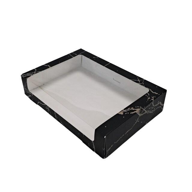 Coffret traiteur avec fenêtre décor L'Atelier Signature 290x200x60mm par 25 pièces JORIDEAL - noir en carton 3519401460001_0
