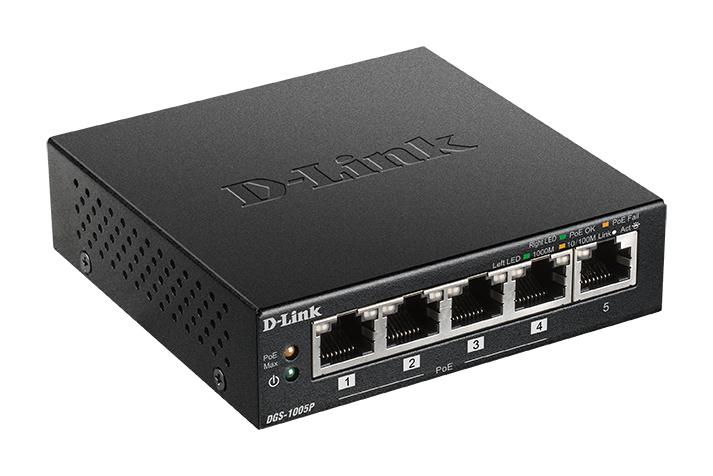 D-Link DGS-1005P commutateur réseau Non-géré L2 Gigabit Ethernet (10/100/1000) Connexion Ethernet, supportant l'alimentation via ce port (PoE) Noir_0