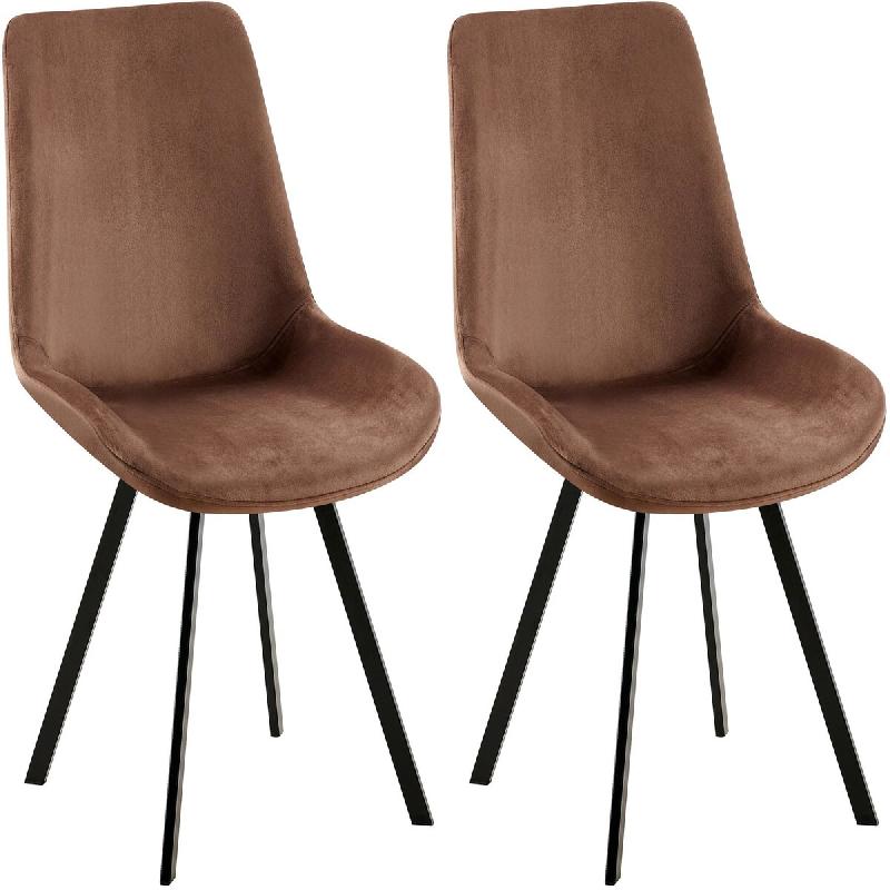 Décoshop26 - Lot de 2 chaises de salle à manger pivotantes 360° en velours marron – Assise rembourrée pieds métal noir 10_0007829 - marron mét_0